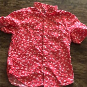 Red floral print button down